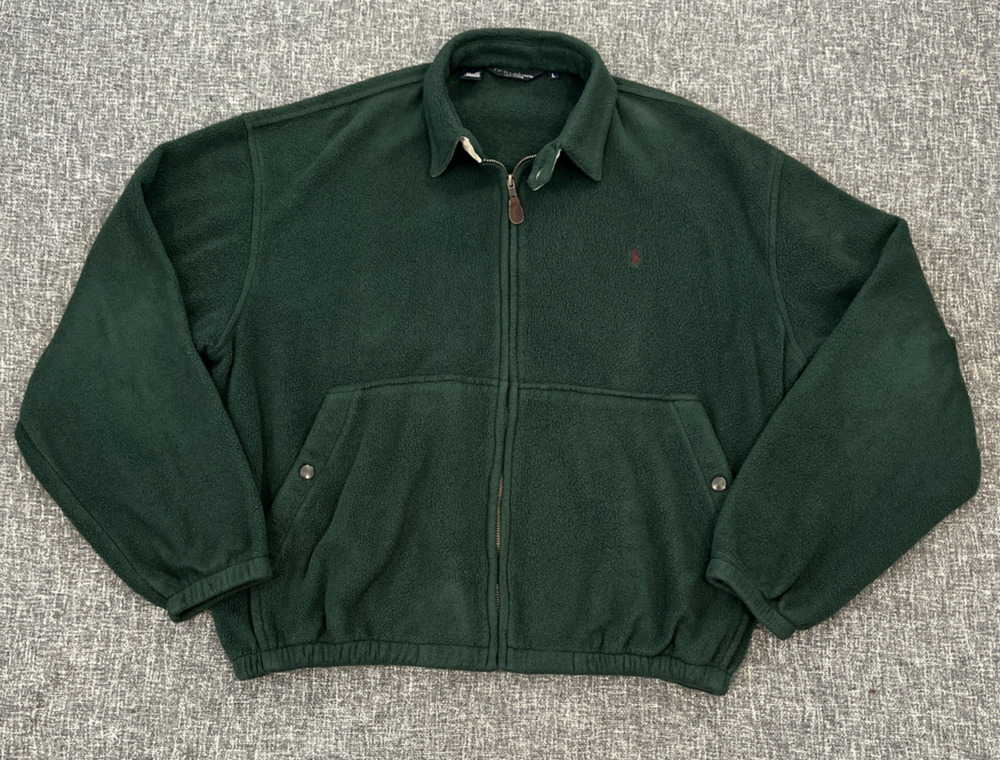 Vintage Polo Ralph Lauren Mens Fleece Jacket Size Large (L) Green Full Zip USA